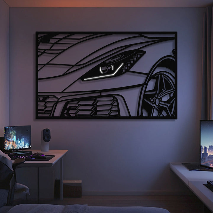 2019 Corvette C7 ZR1 ZTK Apex Front View Metal Neon Frame Wall Art — precision-cut steel wall art