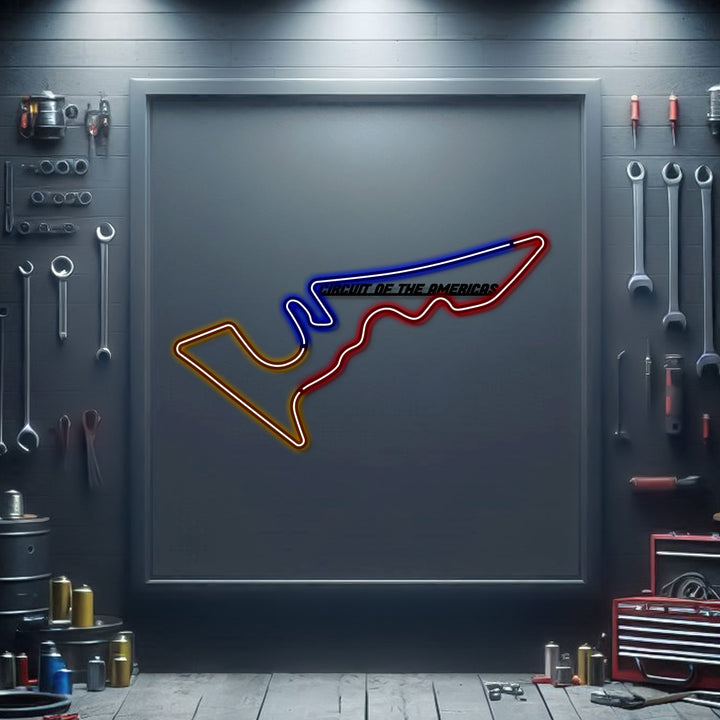 Circuit of The Americas Metal Neon Race Track — precision-cut steel wall art