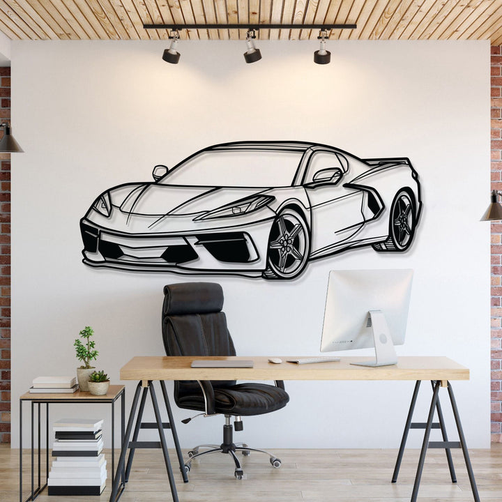 Corvette C8 Perspective Metal Car Wall Art — precision-cut steel wall art