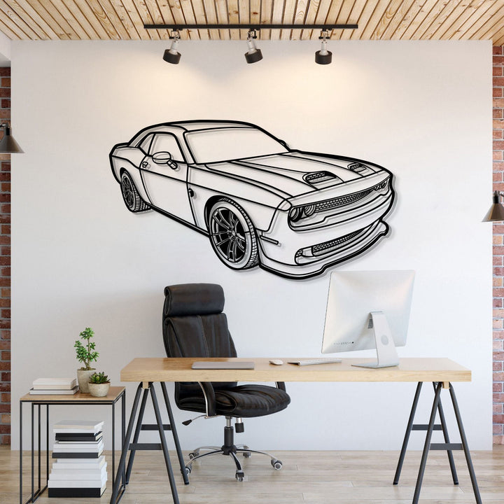 2023 Challenger Hellcat Perspective Metal Car Wall Art — precision-cut steel wall art