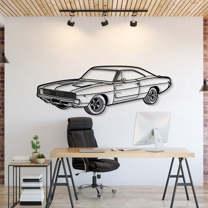 1968 Charger R-T Perspective Metal Car Wall Art — precision-cut steel wall art
