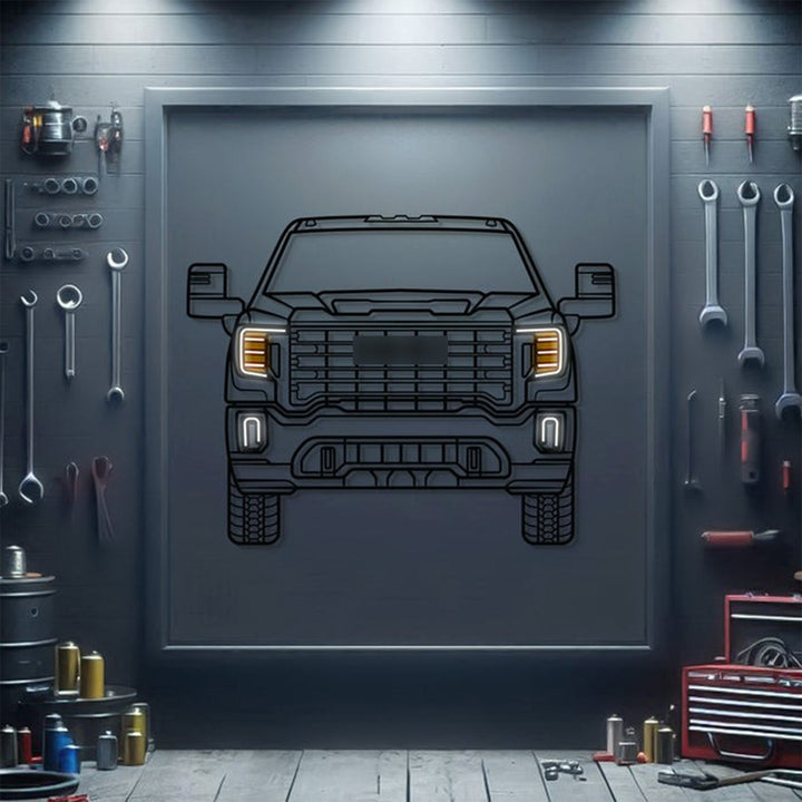 Sierra Front View Metal Neon Car Wall Art — precision-cut steel wall art