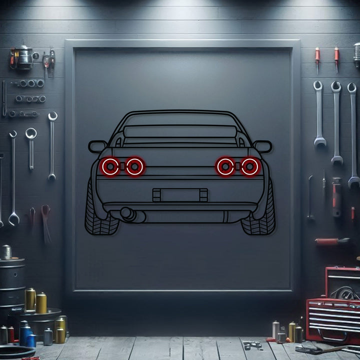 GT-R R32 Back View Metal Neon Car Wall Art — precision-cut steel wall art