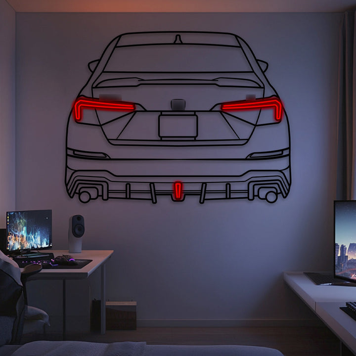 2023 Civic SI Back View Metal Neon Car Wall Art — precision-cut steel wall art