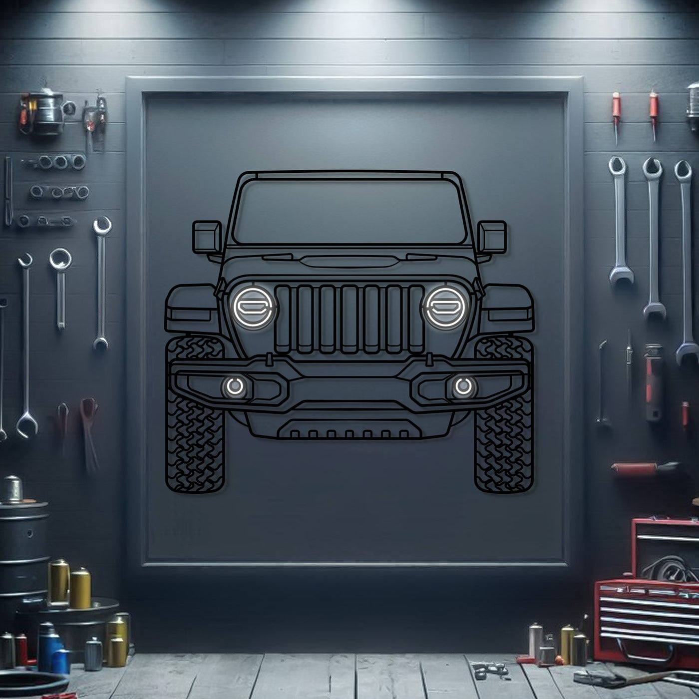 Wrangler Front View Metal Neon Car Wall Art