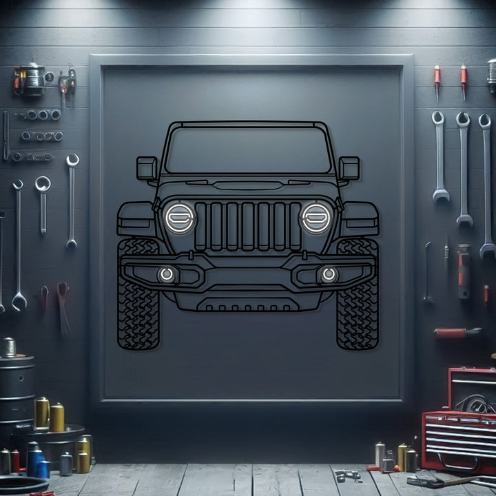 Wrangler Front View Metal Neon Car Wall Art — precision-cut steel wall art