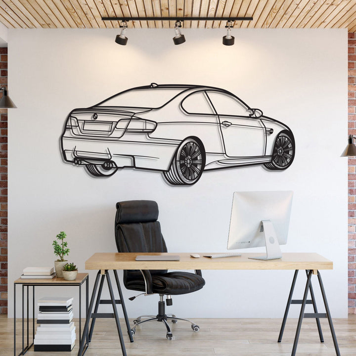 E92 Back Perspective Metal Car Wall Art — precision-cut steel wall art