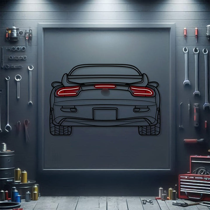 RX7 Back View Metal Neon Car Wall Art — precision-cut steel wall art