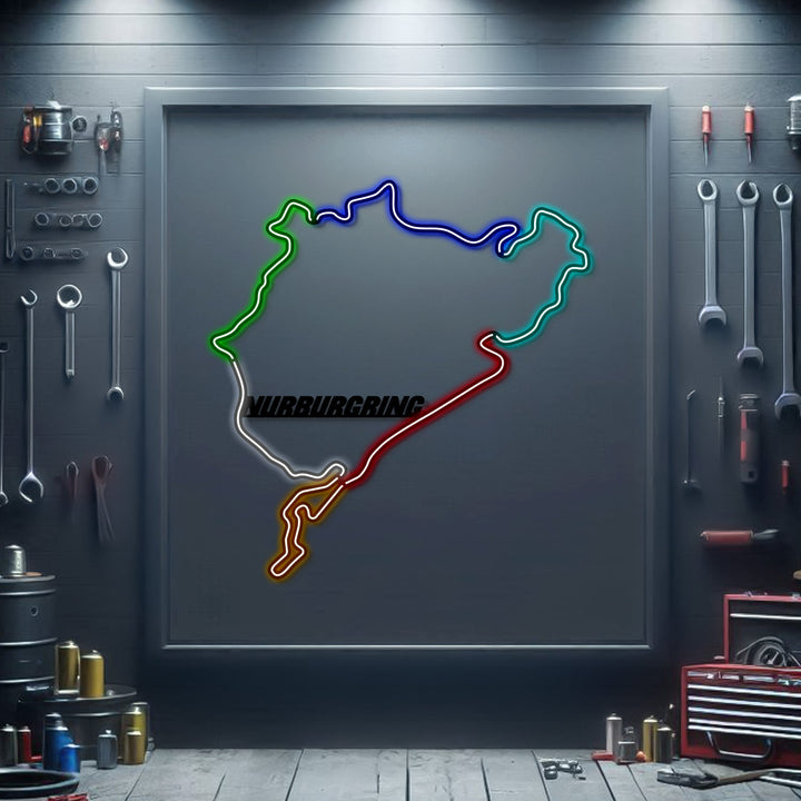 Nurburgring Metal Neon Race Track — precision-cut steel wall art