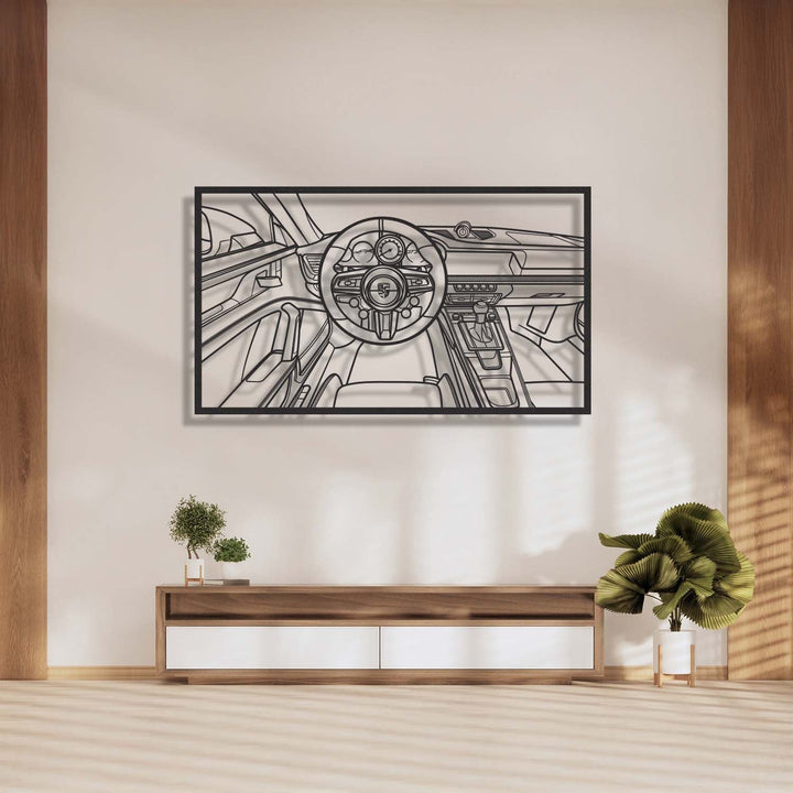 911 GT3 992 Driver's Cockpit Metal Frame Wall Art — precision-cut steel wall art