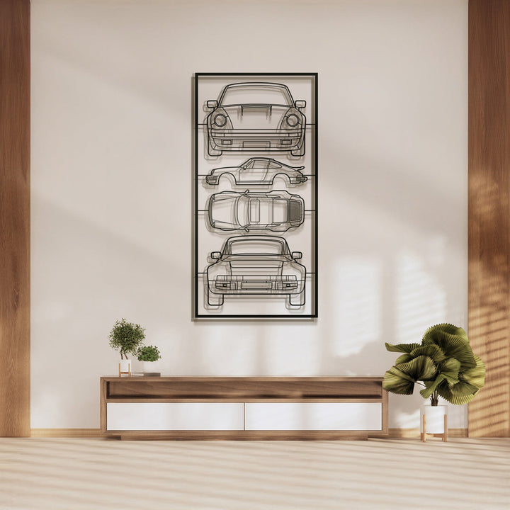 1975 911 Turbo (930) Quad Profile Metal Frame Silhouette — precision-cut steel wall art