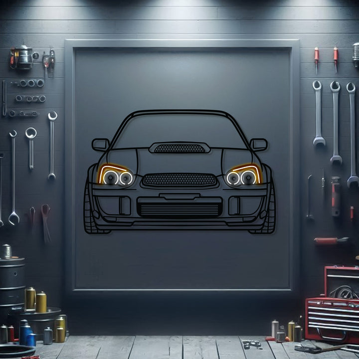 Impreza WRX STI Front View Metal Neon Car Wall Art — precision-cut steel wall art